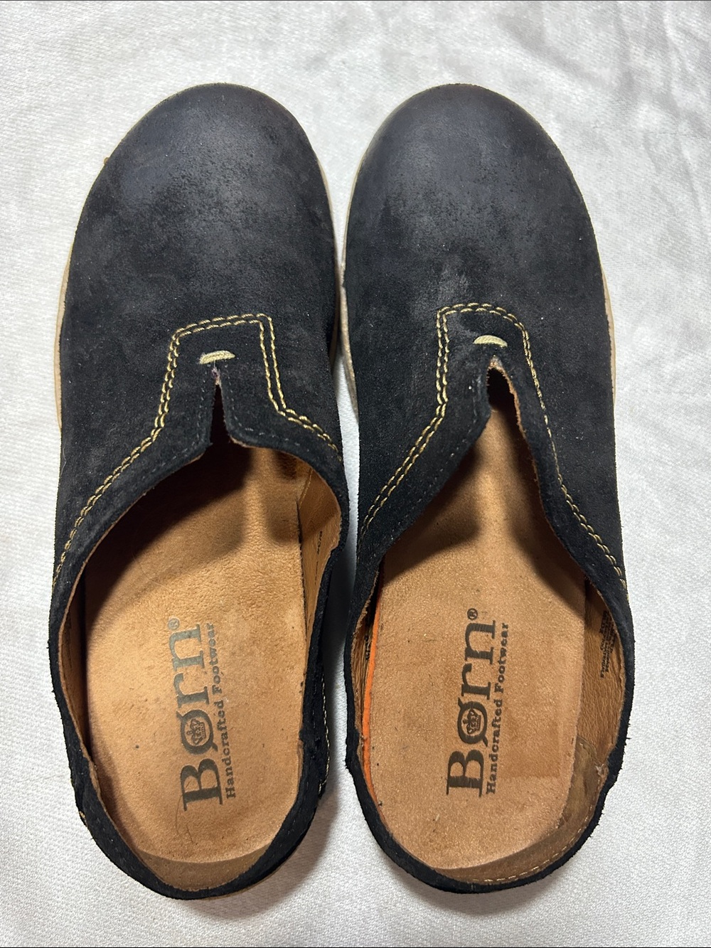 Born Siena Black Suede Slip-On Clogs with Contrast Stitching size 8